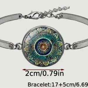 Mandala Flower Time Gemstone Necklace &Bracelet & Earrings Jewelry Set Vintage